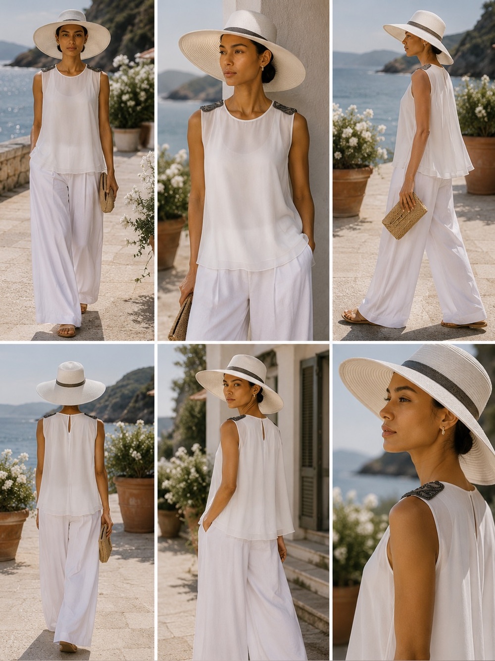 BRUNELLO CUCINELLI Silk Chiffon Embellished Sleeveless Blouse Top White Sz L New